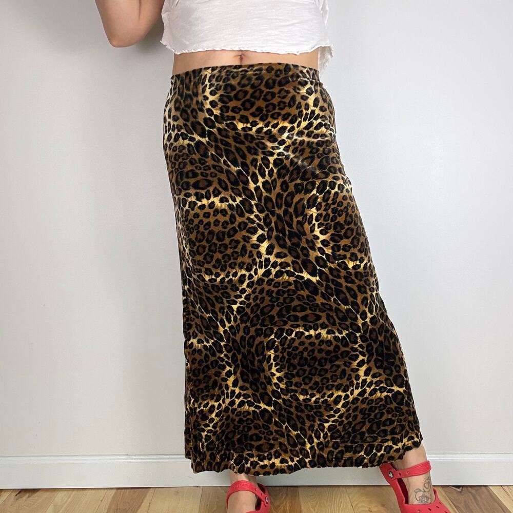 Stretch velvet maxi leopard cheetah print skirt size XL